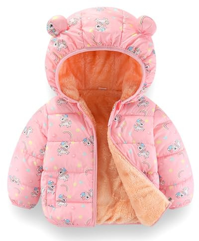 JiAmy Veste d'hiver à capuche pour bébé garçon fille manteau d'hiver coupe-vent épais chaud veste enfant fermeture éclair veste à capuche manteau polaire 18 mois à 5 ans, Rose, 18-24 mois