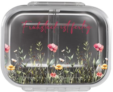 Herz & Heim® personalisierte Edelstahl Brotdose mit Motivauswahl und Personalisierung, 1l Fassungsvermögen (Blumenwiese)