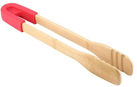 Lot de 2 pinces à barbecue en bois, pinces de cuisine de 11,8 pouces, pinces à grille-pain en bois, ensemble de pinces de buffet, pinces de service alimentaire, pince à pain et à (carré (rouge))