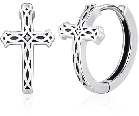 Kreuz Ohrringe 925 Sterling Silber Herren Ohrringe Creolen Kleine für Männer Kreis Kreuz Schmuck Weihnachts Geschenk für Damen Mädchen