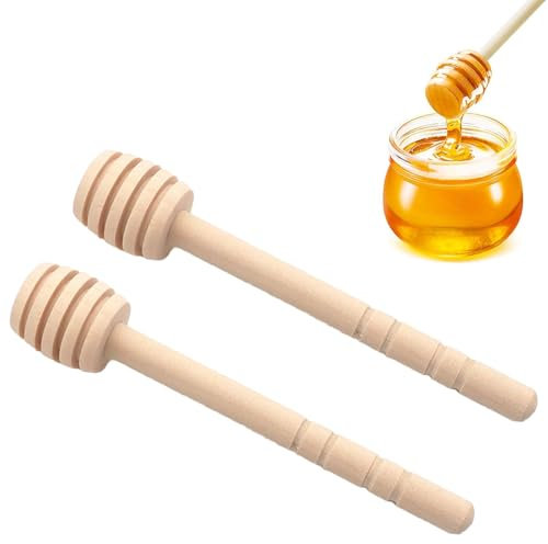 2 Pcs Honey Spoon, Wooden Honey Spoon, 10cm Smooth Dispense Honey Dipper for Stirring Serving and Drizzling Honey, Party Favors Honey Stick for Honey Jars and Jam