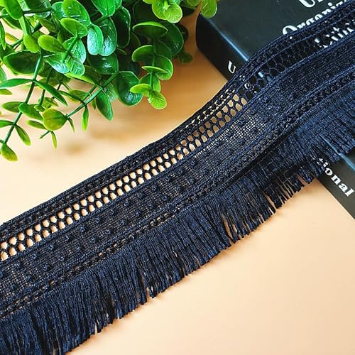 WANYI 3 Yards 7cm Breite Fransenborte Vintage-Stil Fransen Häkelstickerei Quastenborte Multifunktional Dekoborte Vorhänge DIY Zubehör für Nähen Handwerk Dessous(Schwarz)