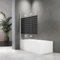 Duschwand für Badewanne Faltbar 120 x 140 cm 3 teilig Faltbar mit 6mm Sicherheitsglas NANO Beschichtung Faltwand,Weiß Aluminiumrahmen,Schwarz Gestreifte Glasoberfläche, Leicht zu Reinigen