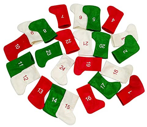 Lot de 24 mini chaussettes de Noël, sac cadeau, cheminée, chaussette de Noël, chaussettes de Saint-Nicolas, à remplir et à suspendre, chaussettes suspendues pour décoration de Noël