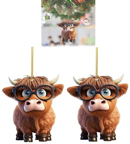 6 x lustige Baumhänger Kuh H 8 cm - Witziger Baumschmuck Bauernhof - Christbaumkugeln Kuh - Weihnachtsbaumkugeln Kuh - Baumschmuck Kuh