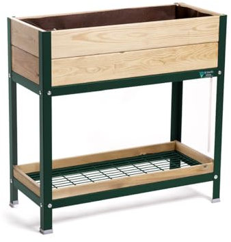 MI HUERTO URBAN Jardinera Elevada Madera con Bandeja Recoge Aguas | Estructura Metálica | Mesa Cultivar Plantas Terraza Jardín Balcón Exterior | Verde | HUERTO Alto - 90x40x90 cm
