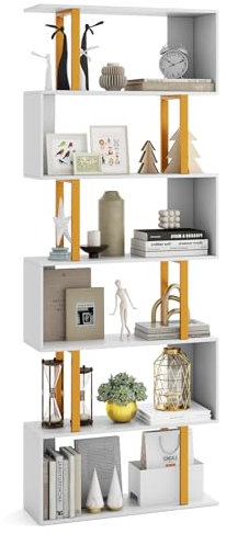 COSTWAY 4/5/6-Tier Bookshelf, S-Shaped Bookcase Ladder Shelving Unit with Anti-tipping Kits, Freestanding Tall Storage Shelf Open Display Rack for Living Room, Bedroom & Office (70 x 24 x 189cm)