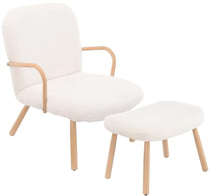 Générique Fauteuil à Bascule,Chaise à Bascule avec Pieds en Bois Massif Repose Pieds épais,Fauteuil à Accoudoirs avec Base en Bois pour Salon/Chambre/Balcon-avec Tabouret