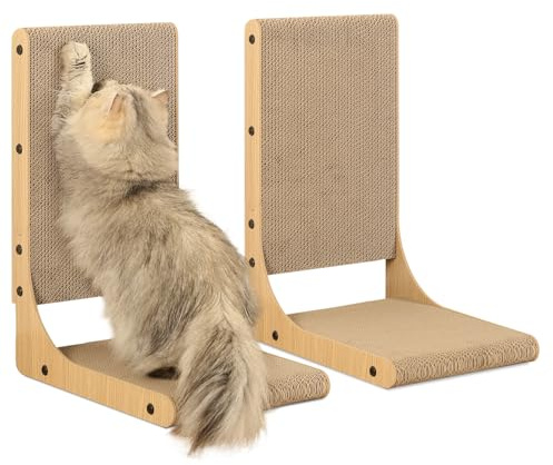 2-Pack Cat Scratching Board, 50cm Tall Cardboard L Shape Vertical Scratchers for Indoor Cats, Cat Scratching Post for Wall and Couch, Medium