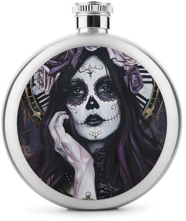 Bolsas de alcohol Petacas clásicas con diseño de calavera del Día de los Muertos for licor, frasco de vino de acero inoxidable de 5 onzas, frasco reutilizable for hombres y mujeres