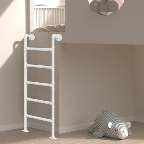 TYHAYJYK An der Wand montierte Metallleiter für Etagenbetten – weiße Notausstiegsleiter aus Schmiedeeisen für Fensterschacht, Trittleitern, robuste Mehrzweck-Anlegeleitern (125 cm)