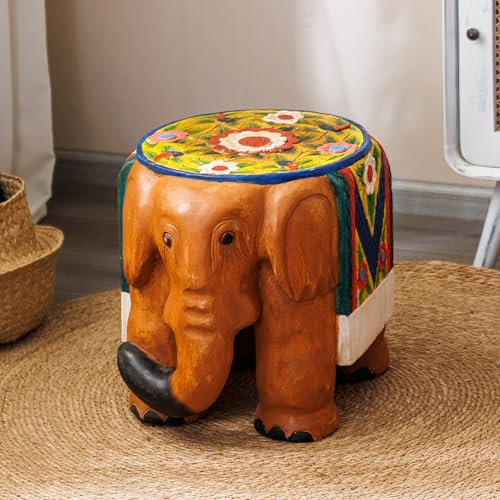 SDCGB Elefant Ottomane, Holz Elefant Hocker Tierische Thematik Hölzerne Fußhocker, Kinder & Erwachsene Fußbank für Wohnzimmer Schlafzimmer(15 D x 12 W x 15 H, Colorful)