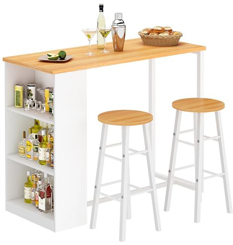 sogesfurniture Bartisch mit 2 Hocker, Beistelltisch Stehtisch Esstisch Küchentheke Bistrotisch Tresentisch mit 3 Regalfächern Stauraum, Metallgestell, 91x49.5x91 cm
