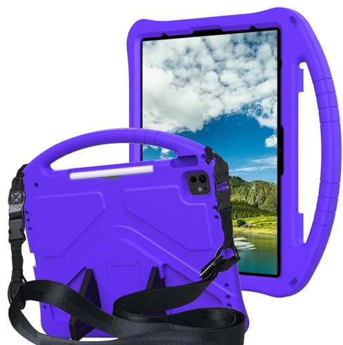 Étui pour tablette PC Compatible with iPad Air 13 inch 2025/2024 (M3/M2) Case Kids Case Lightweight EVA Tablet Cover with Adjustable Strap, Shockproof Handle & Kickstand for Children, Portable Protect