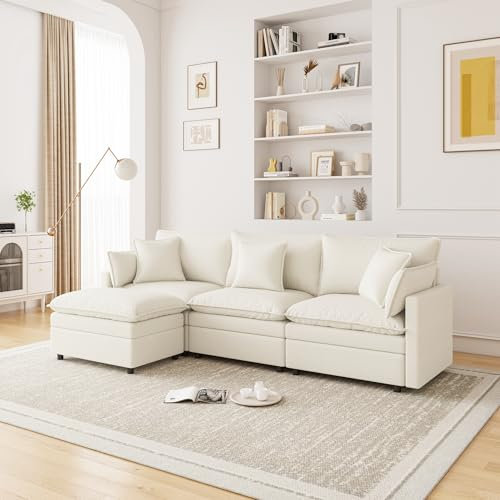 VASOENY 276 X 131 cm Modulares Ecksofa, Self Combination L förmiges Sofa aus Cordstoff, Modernes 3-Sitzer-Sofa mit Ottomane, kein Zusammenbau erforderlich