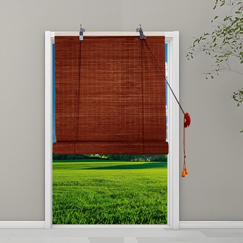 Sichtschutz Bambus Rollo 50x180cm, Bambus Raffrollo Sonnenschutz und Privatsphäre Holz rollos Retro-Stil für Fenster Balkon, A-3