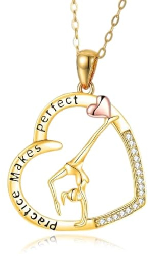 MYGLOAR Bijoux en argent fin, collier de gymnastique, collier pendentif de gymnastique en forme de cœur en argent sterling 925, cadeau sur le thème de la ballerine, bijoux de sport pour femmes