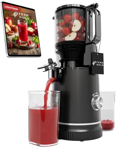Entsafter Slow Juicer 130 mm, Saftpresse für Gemüse & Obst, 250 W, BPA-frei | Kaltentsafter mit XXL-Einfüllschacht | Mit Rücklauffunktion, 2 Gläsern, Rezepten & leichter Reinigung