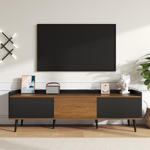 VIIOOIIV TV Unit Stand, TV Console Table, Modern Entertainment Cabinet with Storage for Living Room, Office, Bedroom Black (160 * 39 * 49.5 cm)