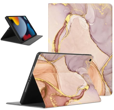 Coalbooliy Coque pour iPad 9./8./7. Generation, Aesthetic Marbre Motif Design Housse de Protection Léger avec Support Fonction Ultra-Mince PU Tablet CaseÉtui à Rabat, Marron