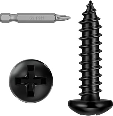 Boltmax 100 Stück Blechschrauben Schwarz M3 x 20mm, Holzschrauben, Schrauben Schwarz Flachkopfschrauben mit Bohrer, Selbstschneidende Schrauben Kreuzschlitz für Holz & Metall