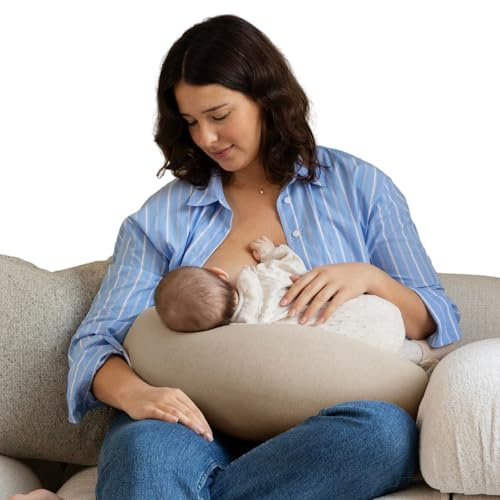 bbhugme Verstellbares Stillkissen – Stillen, Flaschenfütterung, Babyunterstützung – Einstellbare Festigkeit und Passform – waschbarer Kissenbezug – Seashell Beige