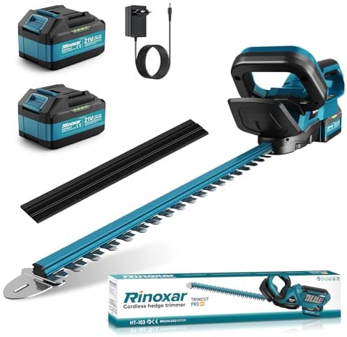 Tagliasiepi a Batteria con 2x 4000mAh Batterie, Tagliasiepi Elettrico Motore Brushless 600W 28500RPM, Lama 52cm, Taglia Siepi da Giardino a Batteria Professionale
