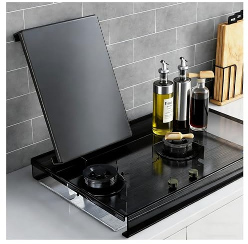 QSTGX Couvre Plaque de Cuisson Gaz 4 Feux Cache Plaque Electrique Support Pour Plaque À Induction Bord Plié En L Pour Comptoir, Évier, Camping-car et Cuisinière Électrique(35x45x9cm)
