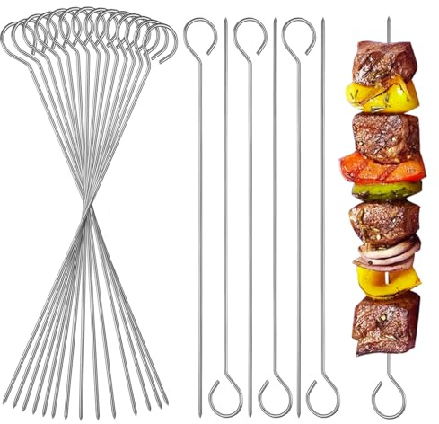 20 Pezzi Spiedini Grill Acciaio Inox 20cm, Spiedini Riutilizzabili, Spiedini Carne & Aghi per Involtini, Ideali per Marshmallows, Cioccolato, Snacks & Verdure