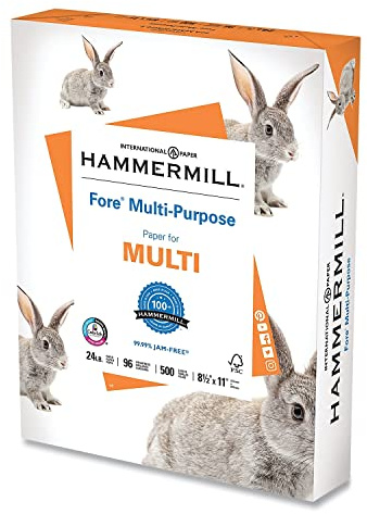 Hammermill Printer Paper, Fore Multipurpose 24 lb Copy Paper, 8.5 x 11 - 1 Ream (500 Sheets) - 96 Bright, Made in the USA