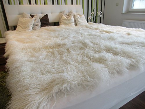 Reissner Lammfelle Tibet Lammfell Auflage für Bett und Couch 190x190cm JAY01 Farbe naturweiß