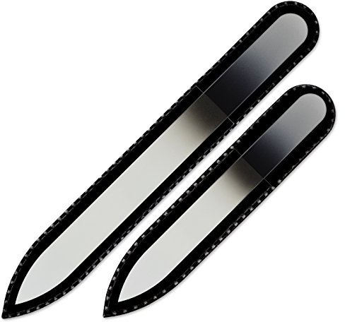Mont Bleu Set of 2 Crystal Nail Files in Black Pouch - Rainbow Colours - Genuine Czech Tempered Glass - Nail Care Kit for Beautiful Fingernails