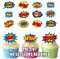 AK Giftshop PRE-CUT Superhero Callout Speech Bubbles Party Pack - Edible Cupcake Toppers/Cake Decorations (Pack of 36)