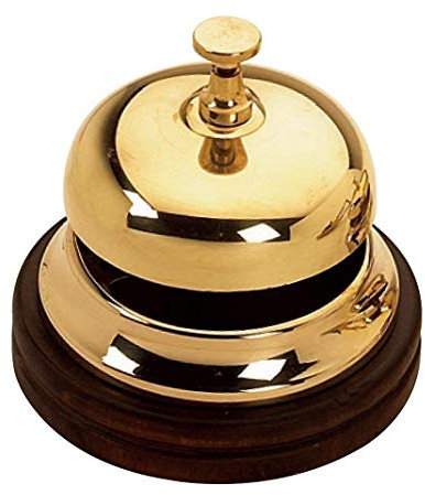 arterameferro Campanello da Hotel Reception in Ottone con Base in Legno