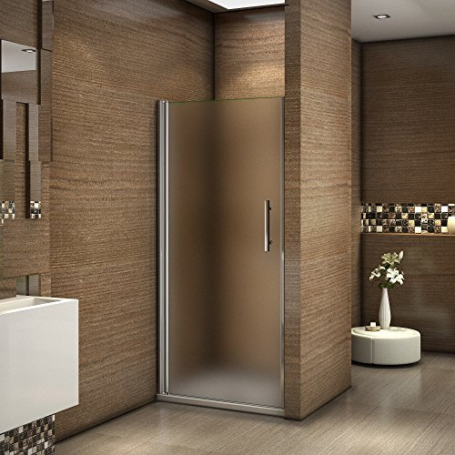 Porte de douche pivotante 100x185cm verre anticalcaire et sablé installation en niche