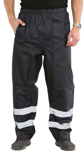 shelikes Mens Hi Vis Safety Waterproof Rain Over Trouser Work High Viz Visibility Pants_NAVY_2XL