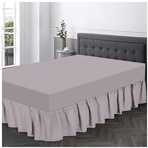 GC GAVENO CAVAILIA Polycotton Frilled Base Single Size, Corner Elasticated Skirts, Breathable Plain Bed wrap, Polyester-Cotton, Grey, Double Valance Sheet