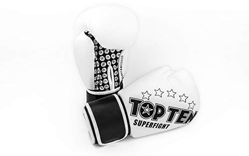 TOP Ten Boxhandschuhe SUPERFIGHT 3000 10 12 14 16 Oz - Kickboxen Boxen Leder weiß/schwarz 10 Oz