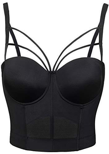 Woboren Mujer Corsé Bustier de Overbust Cierre con Cordones Sujetador de Encaje Bra Pechugón Crop top (negro, S)