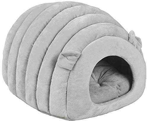 Portable Pet Igloo Bed Washable Warm Cat and Dog Cave House with Removable Cushion for Puppies and Cats Comfortable Cave Bed(Light Grey)