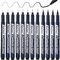 GOLDGE 12 Stück Fineliner Stifte Schwarz Pigmentliner Set Wasserdicht mit 8 Linienbreiten und 4 Brush zum Schreiben Zeichnen Skizzieren