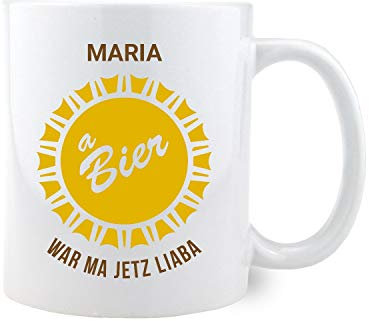 Bavariashop Kaffee-Haferl Bier war ma liaba mit Wunschname, Tasse mit individuellen Namen, Geschenkidee aus Bayern