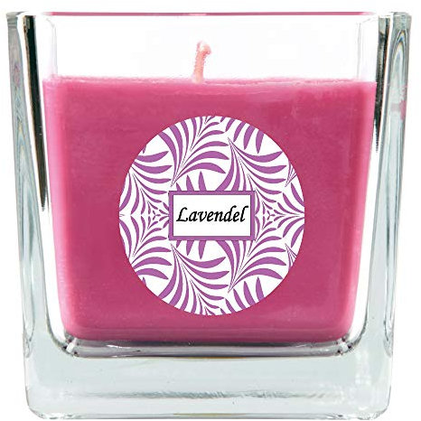 HS Candle Duftkerze mit Schriftzug Lavendel im Viereck Glas, 190g Wachs - Brenndauer ca.: 50 Stunden, Kerze im Glas in Geschenkverpackung