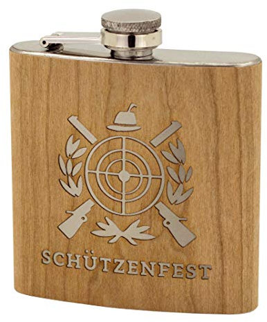 Spruchreif | Flachmann mit Gravur für Schützenfest – Edelstahl-Flachmann mit Holzummantelung | Geschenk für Schützenkönig, Sportschützen & Männer mit Stil