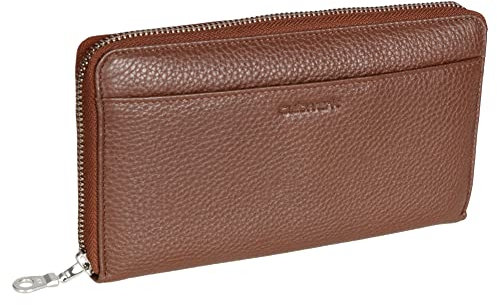 BROWN BEAR Reißverschluss Geldbörse Damen Leder Braun RFID-Schutz mit Münzfach - Echtleder Portemonnaie lang groß viele Fächer - Geldbeutel Cultwerk VI