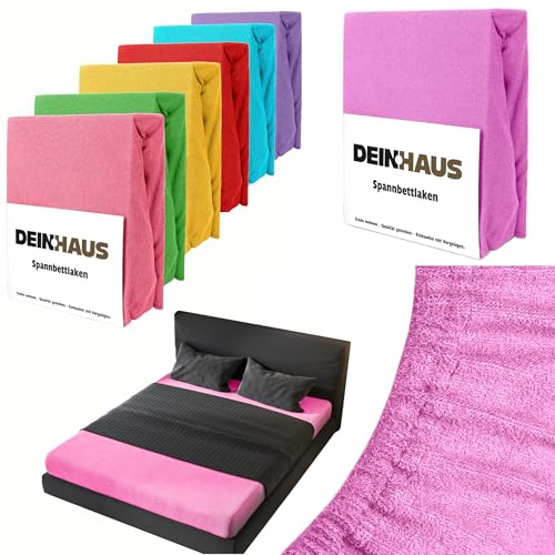 DH DEIN.HAUS Frottee Spannbettlaken 180 x 200 cm – Baumwolle, mit Gummizug, weich & pflegeleicht, Bettlaken – Farbe: rosa