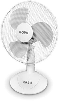 ROWI Tischventilator mit 3 Geschwindigkeitsstufen sehr leise | 45W | Oszillationsfunktion ca. 35° | Verstellbarer Neigungswinkel ca. 30° | Stand-ventilator mit Metallschutzgitter