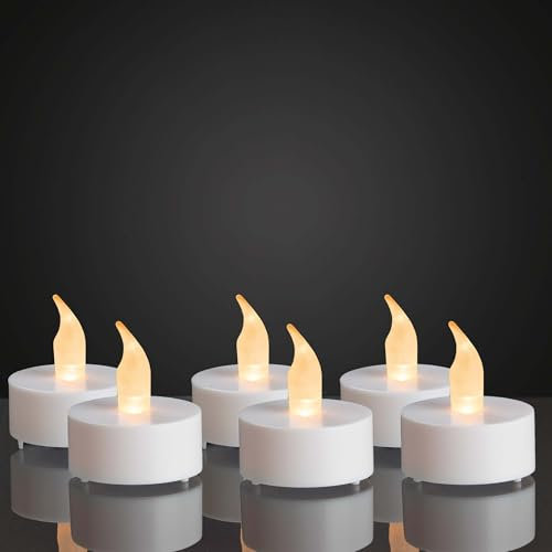 hellum LED Teelichter 6er Set gelb, LED Kerzen gelb 4x4cm für innen, elektrische Teelichter mit Batterie (CR2032, inklusive), Kerzen batteriebetrieben flackernde Flamme 520415