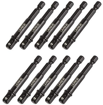 ARES 70384-10-Piece 1/4-Inch Drive 3-Inch Impact Grade Socket Adapter Set - Turns Impact Drill Driver into High Speed Socket Driver