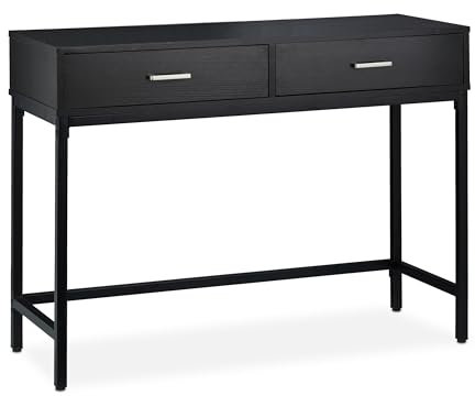 Relaxdays Table Console, Meuble d’appoint 2 tiroirs, HLP 81 x 110 x 42 cm, étroit, Couloir & Salon, Gain de Place, Noir